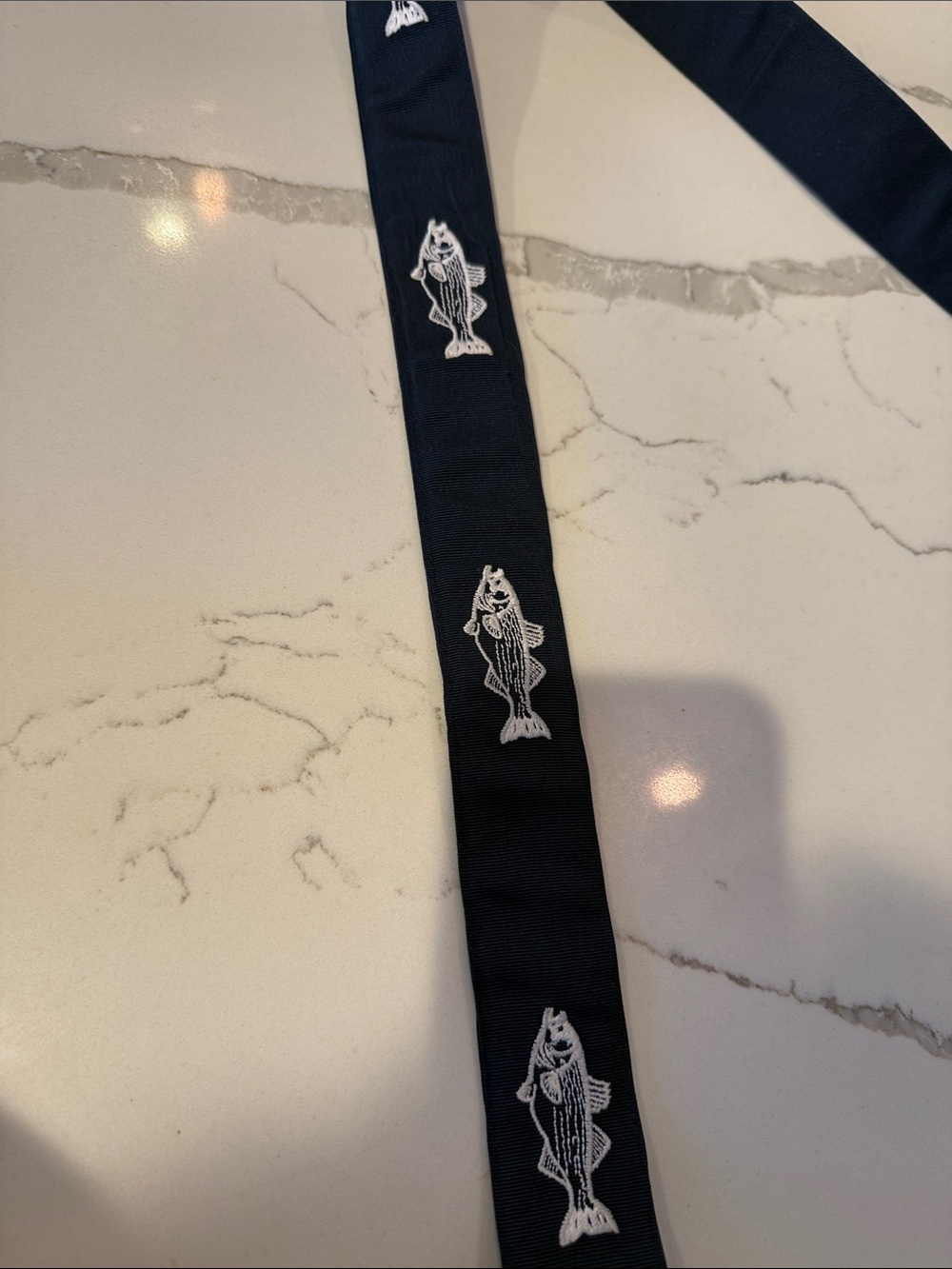 Vineyard Vines Navy Fish Embroidered Web Belt with D-Ring - Picture 2 of 5